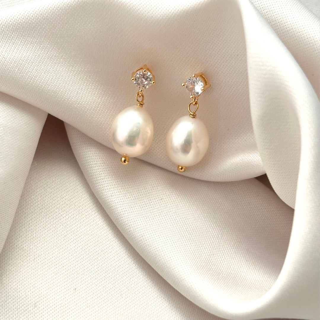 Amalia Diamond Style Pearl Drop Earrings