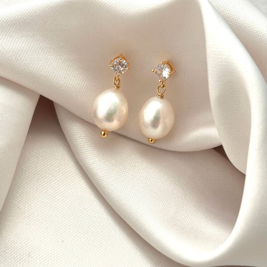 Amalia Diamond Style Pearl Drop Earrings