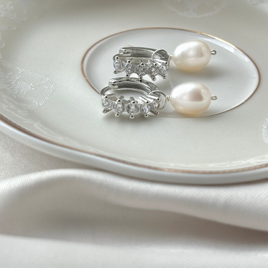 Eloise Diamond Style Pearl Earrings