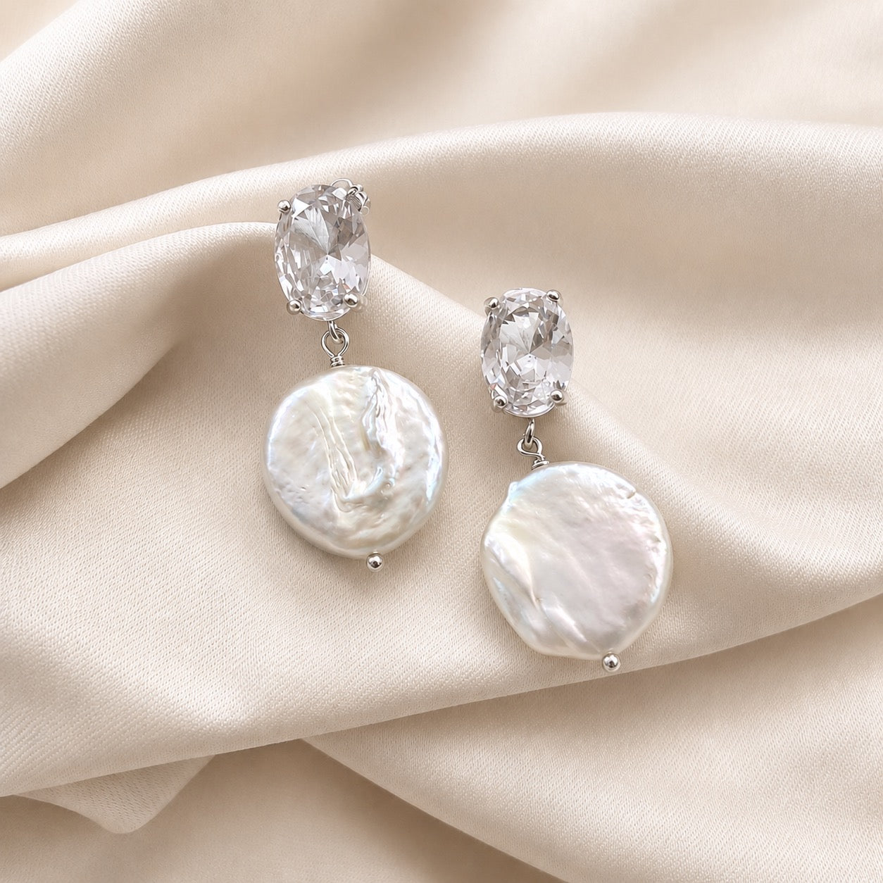Ophelia Diamond Style Coin Pearl Earrings