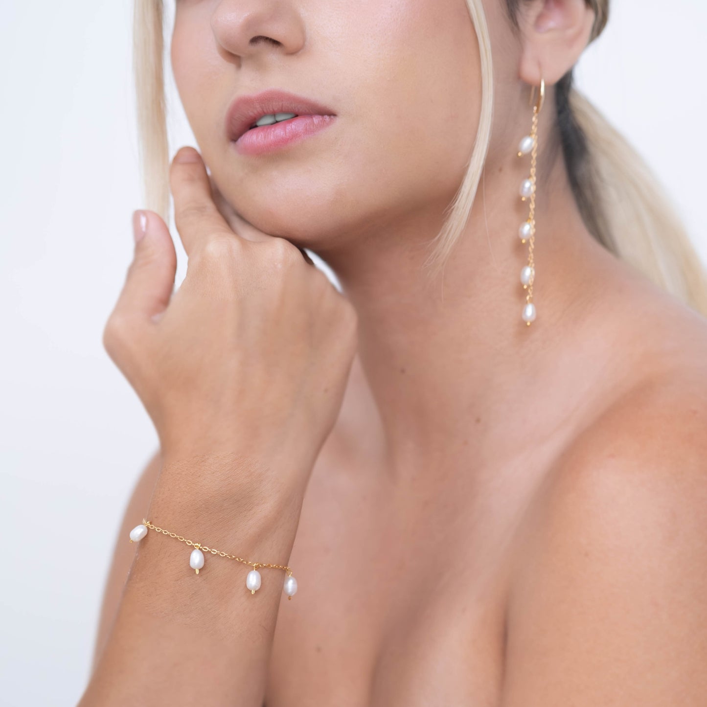 Olivia Seed Pearls Earrings and Bracelet Set