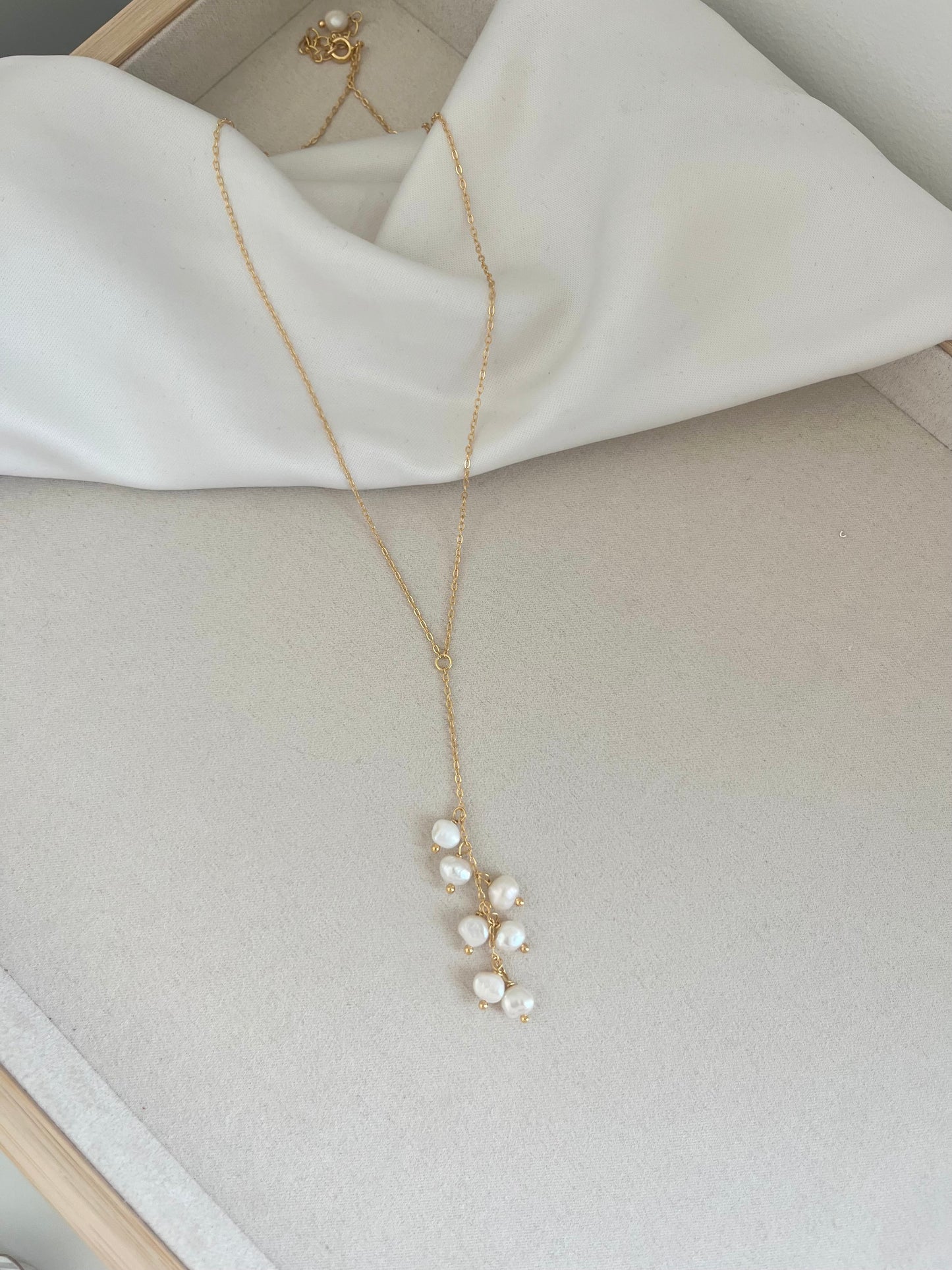 Caroline Cascade Pearl Lariat Necklace