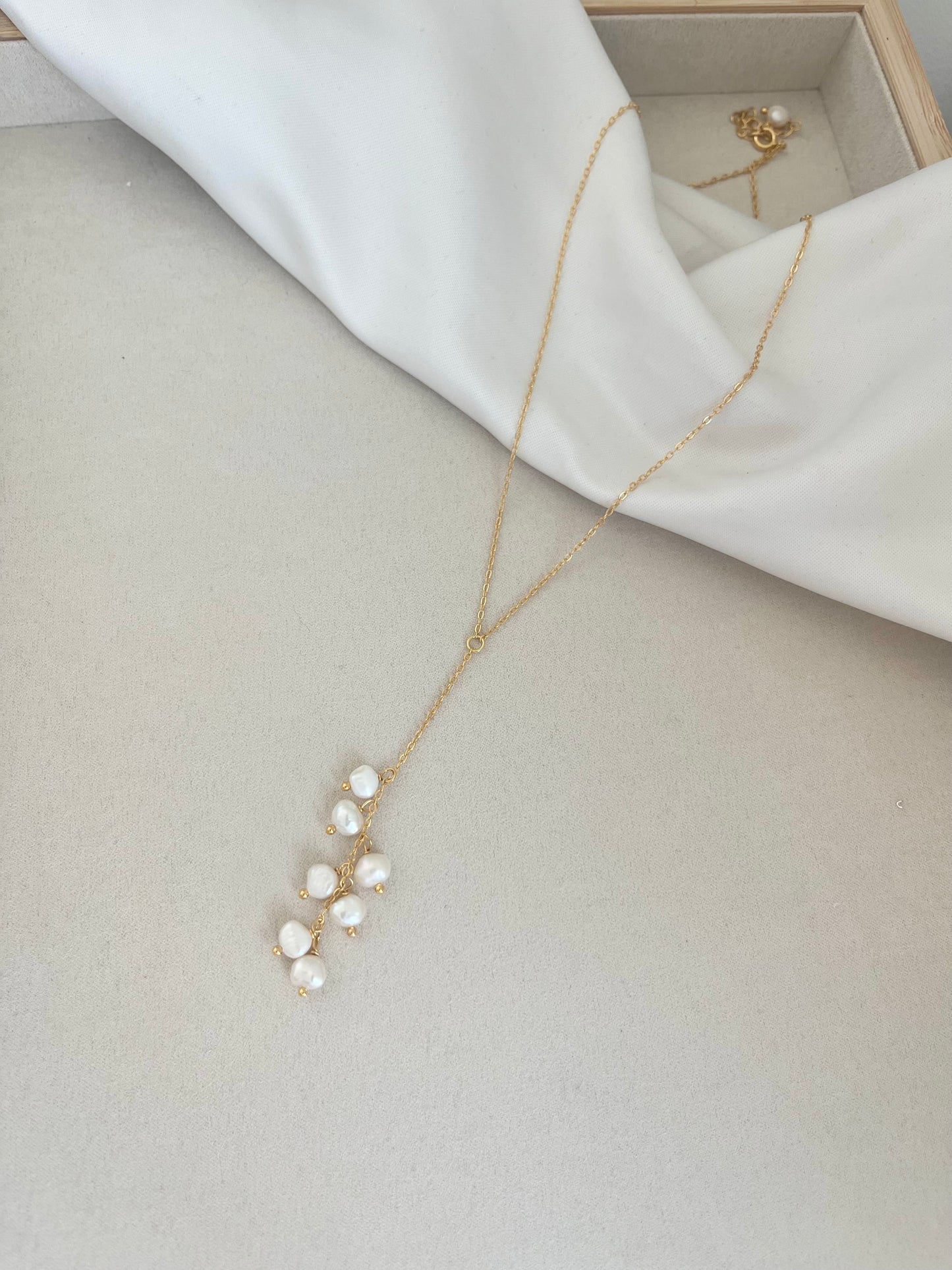 Caroline Cascade Pearl Lariat Necklace