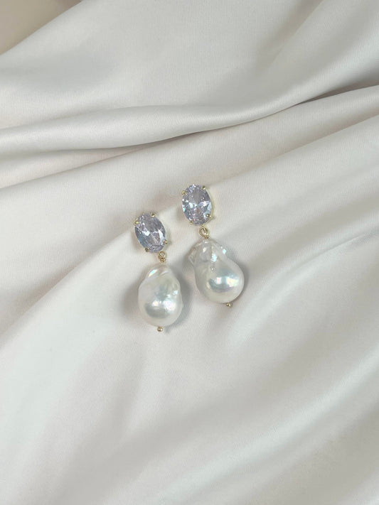 Sofia Diamond Style Large Pearl Earrings
