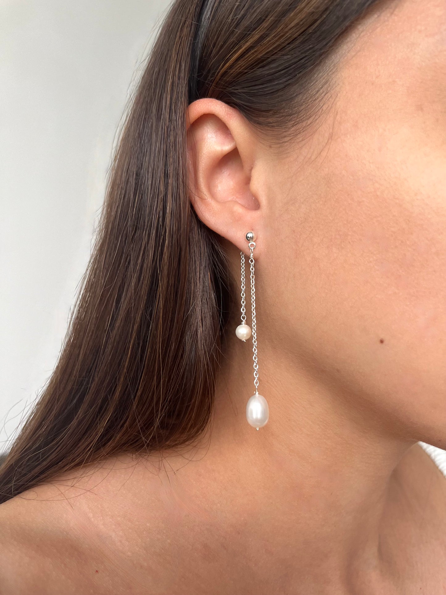 Rose Layered Pearl Long Earrings