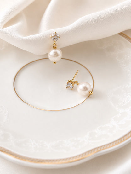 Eleonor Diamond Style Pearl Drop Earrings