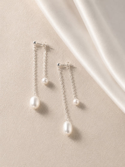 Rose Layered Pearl Long Earrings