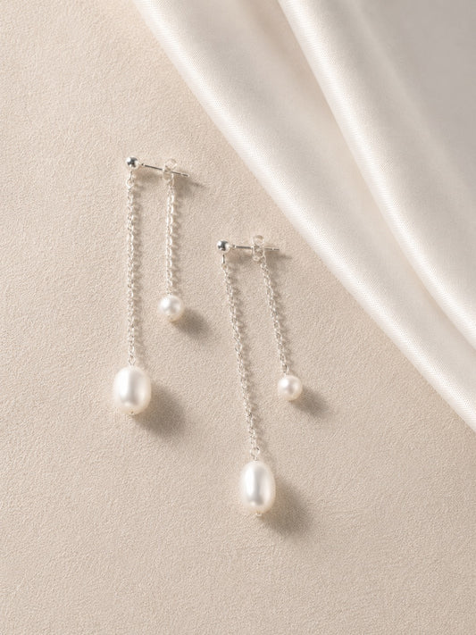 Rose Layered Pearl Long Earrings