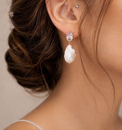 Sofia Diamond Style Large Pearl Earrings
