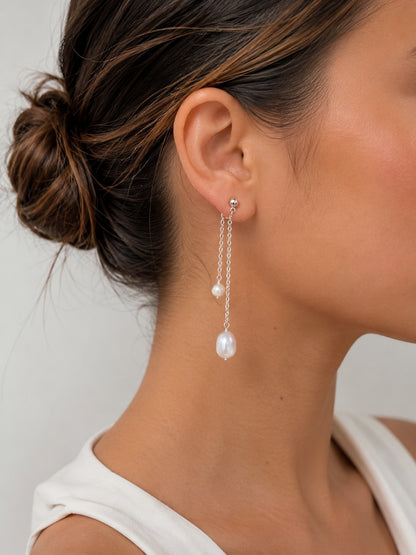 Rose Layered Pearl Long Earrings