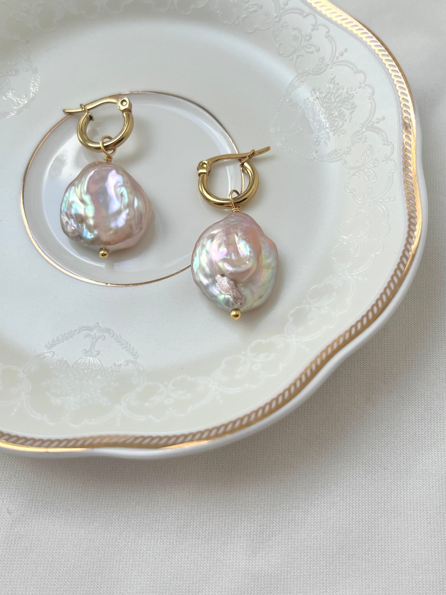 Emilia Coin Pearl Hoop Earrings