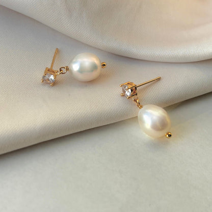 AMALIA DIAMOND STYLE PEARL DROP EARRINGS