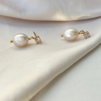 AMALIA DIAMOND STYLE PEARL DROP EARRINGS