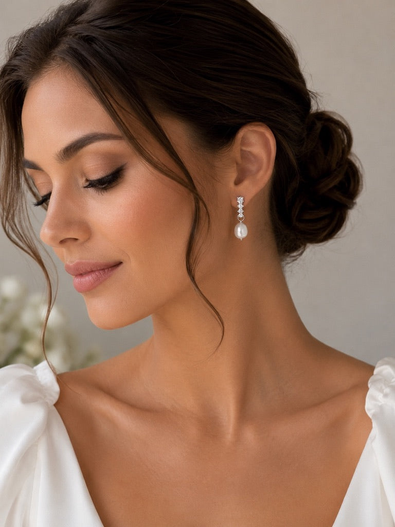 Eloise Diamond Style Pearl Earrings