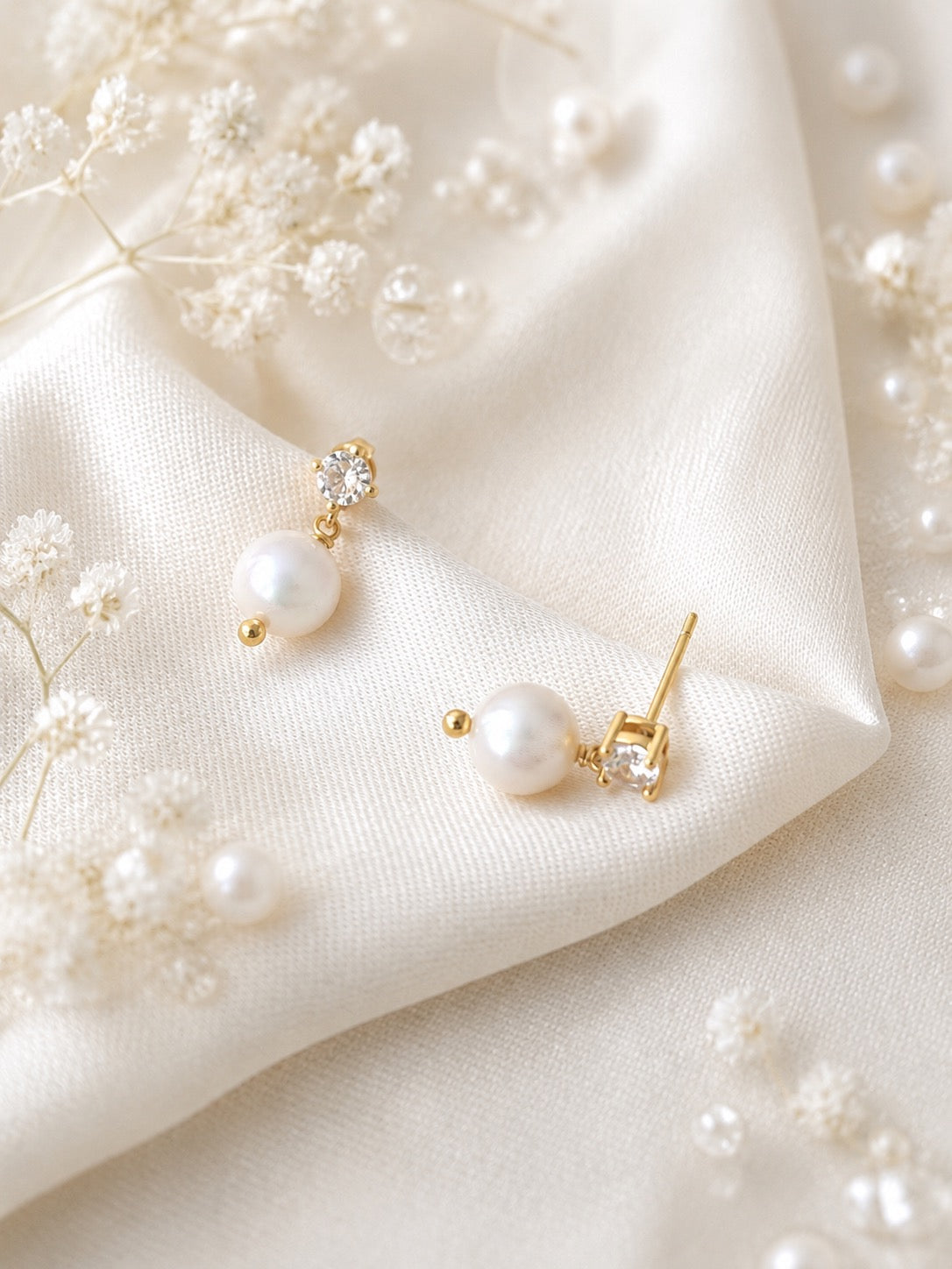 Eleonor Diamond Style Pearl Drop Earrings