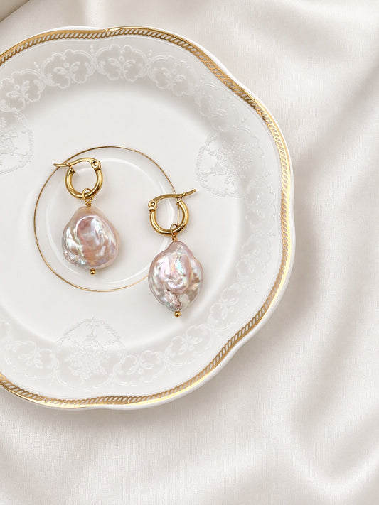 Emilia Coin Pearl Hoop Earrings