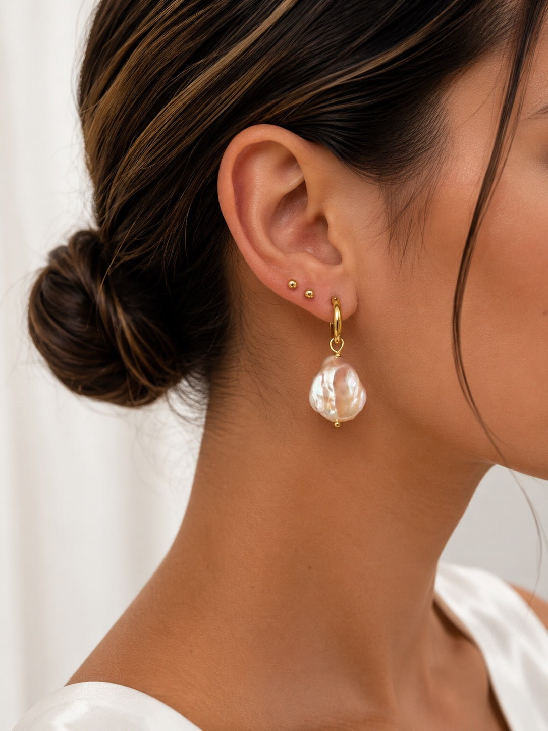 Emilia Coin Pearl Hoop Earrings