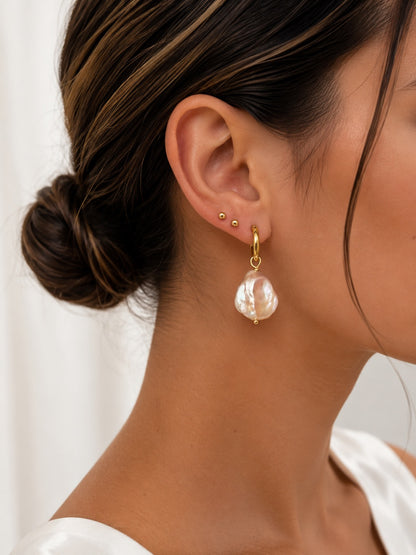 Emilia Coin Pearl Hoop Earrings