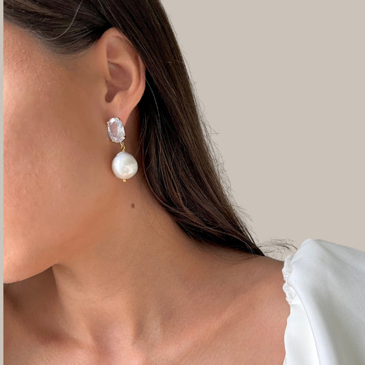 SOFIA DIAMOND STYLE LARGE PEARL EARRINGS