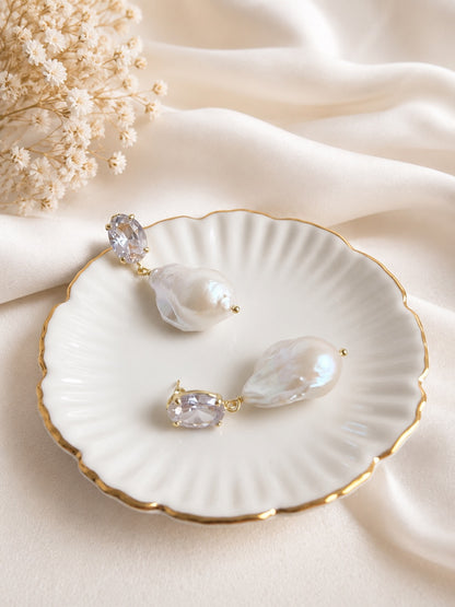 Sofia Diamond Style Large Pearl Earrings