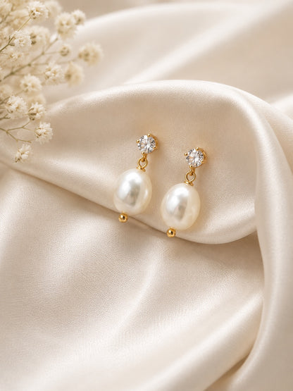 Amalia Diamond Style Pearl Drop Earrings