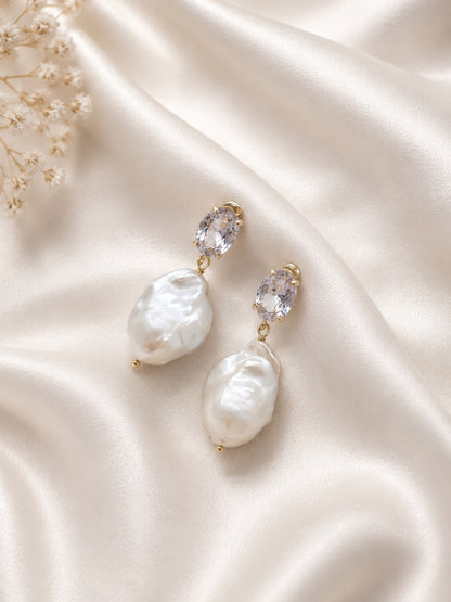 Sofia Diamond Style Large Pearl Earrings