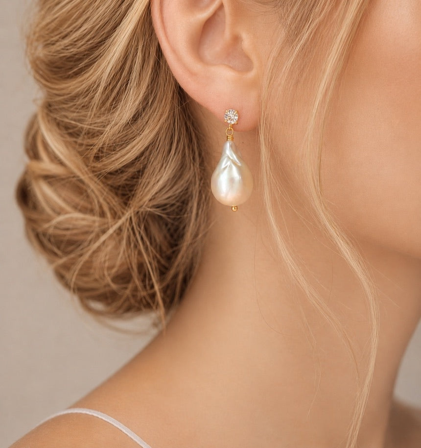 Louise Diamond Style Large Pearl Earrings
