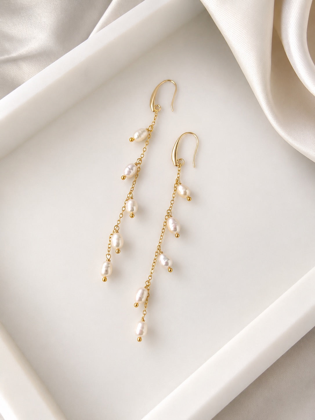 Olivia Seed Pearl Long Earrings