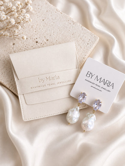 Sofia Diamond Style Large Pearl Earrings