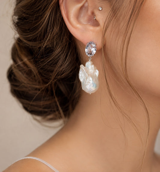 Sofia Diamond Style Large Pearl Earrings