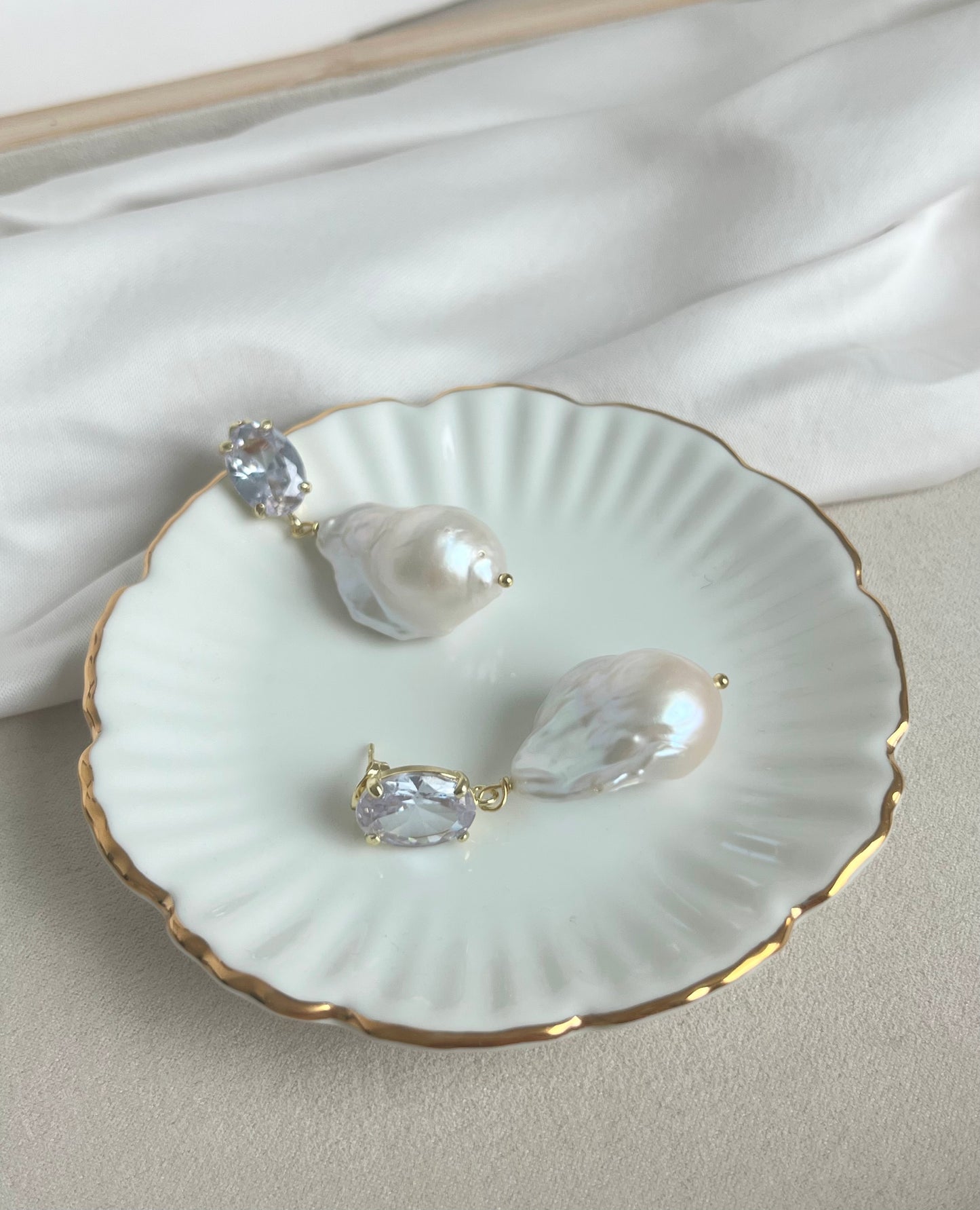 Sofia Diamond Style Large Pearl Earrings