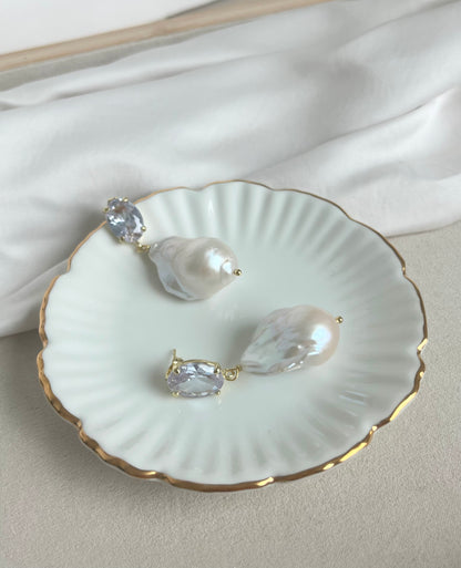 Sofia Diamond Style Large Pearl Earrings