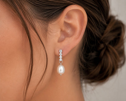 Eloise Diamond Style Pearl Earrings