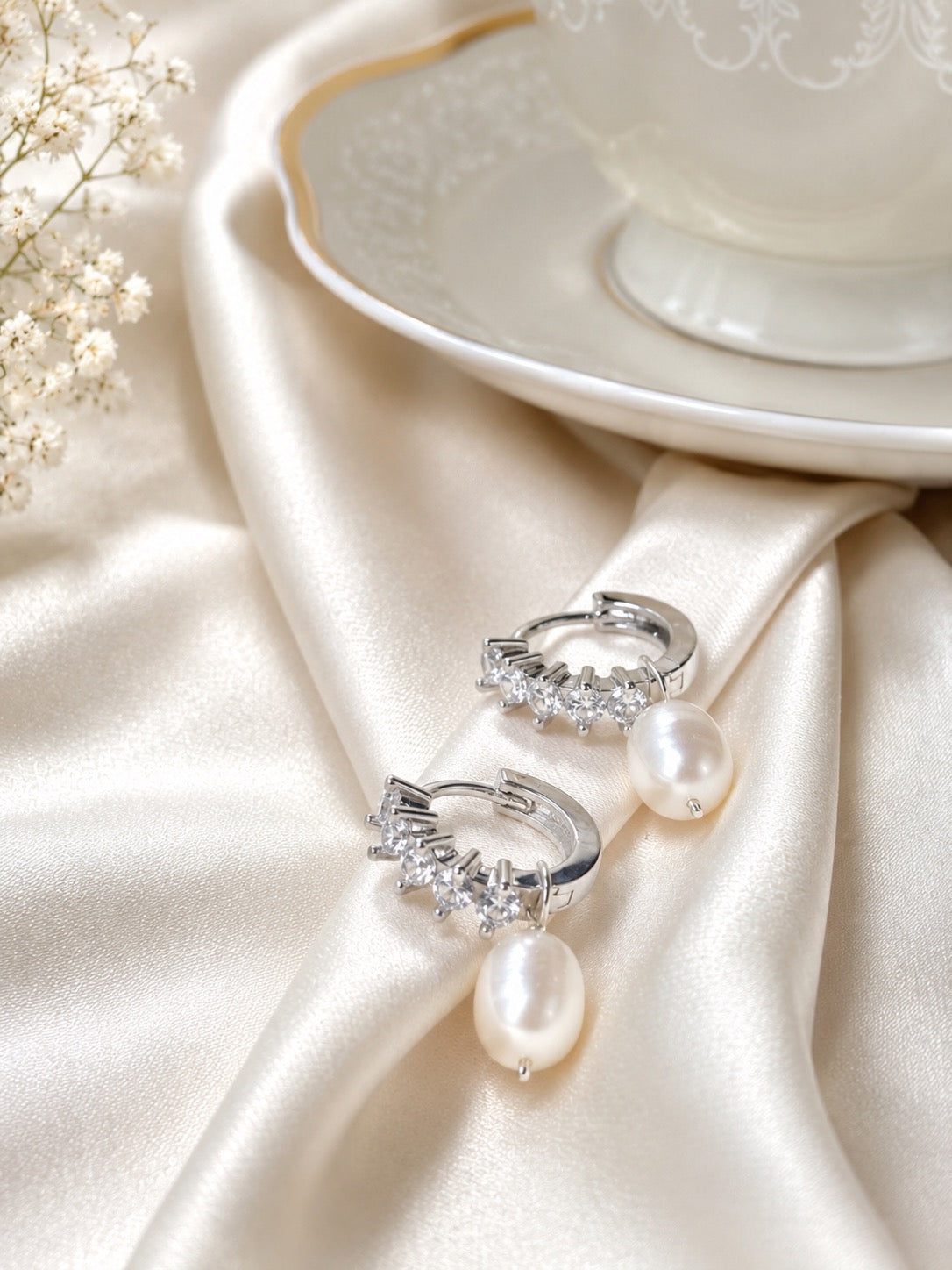 Eloise Diamond Style Pearl Earrings