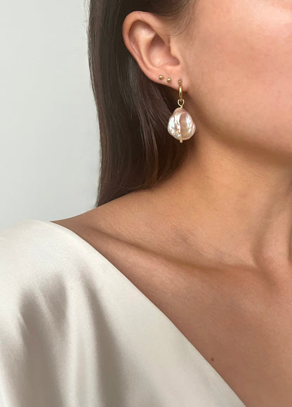 Emilia Coin Pearl Hoop Earrings