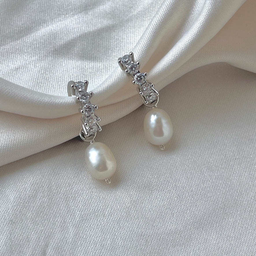 Eloise Diamond Style Pearl Earrings