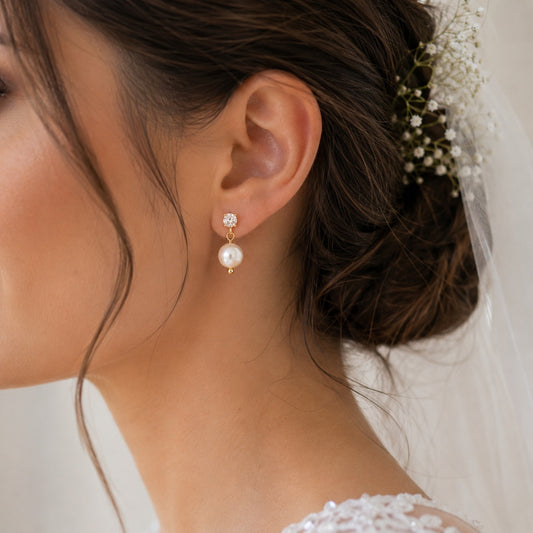 Eleonor Diamond Style Pearl Drop Earrings