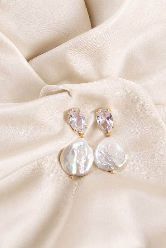 Ophelia Diamond Style Coin Pearl Earrings