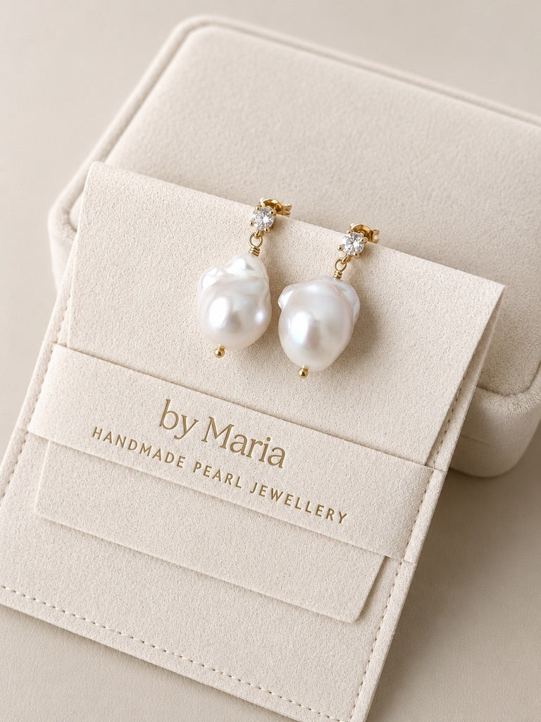 Louise Diamond Style Large Pearl Earrings
