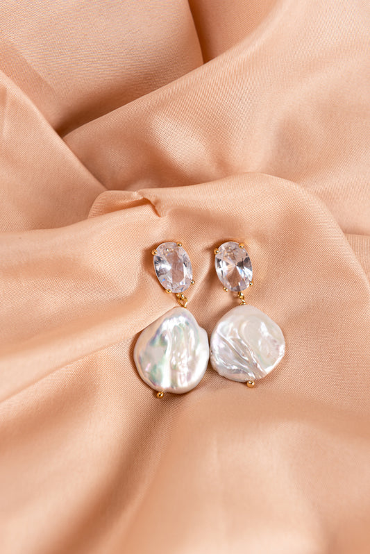 Ophelia Diamond Style Coin Pearl Earrings