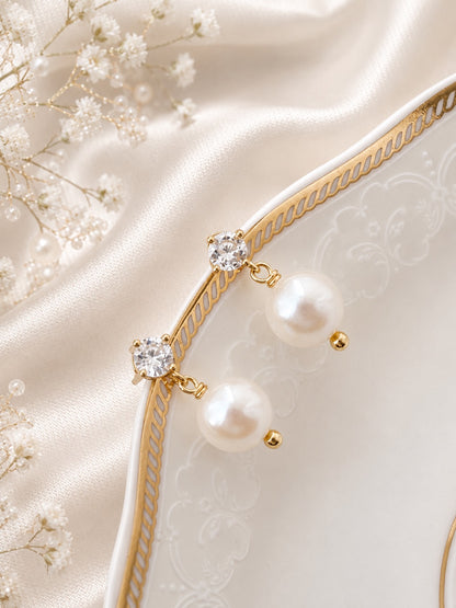 Eleonor Diamond Style Pearl Drop Earrings