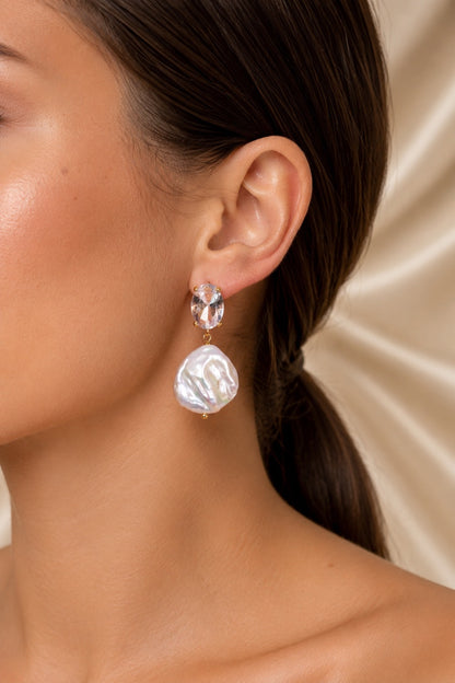 Ophelia Diamond Style Coin Pearl Earrings