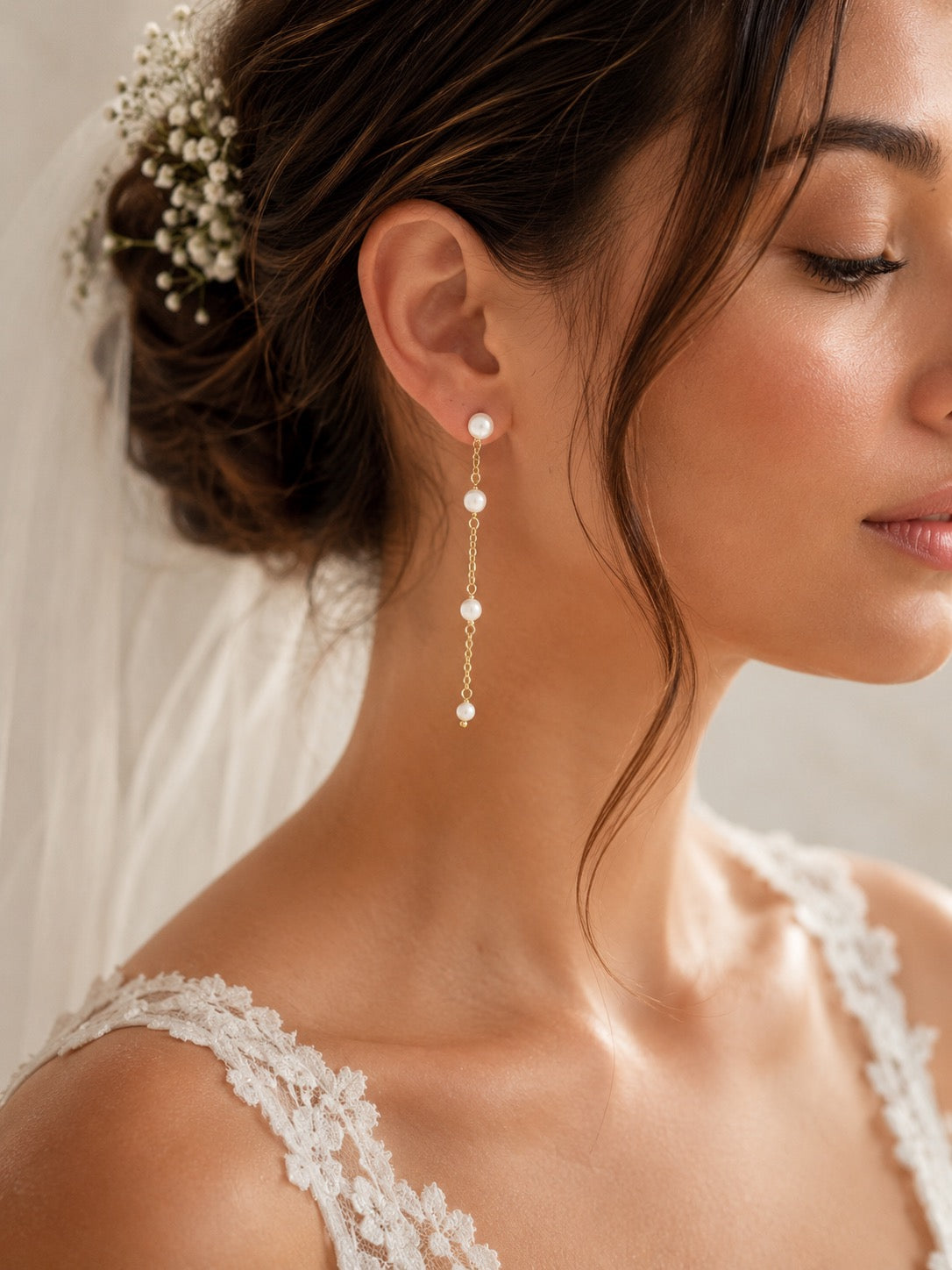 Bea Pearl Long Drop Earrings
