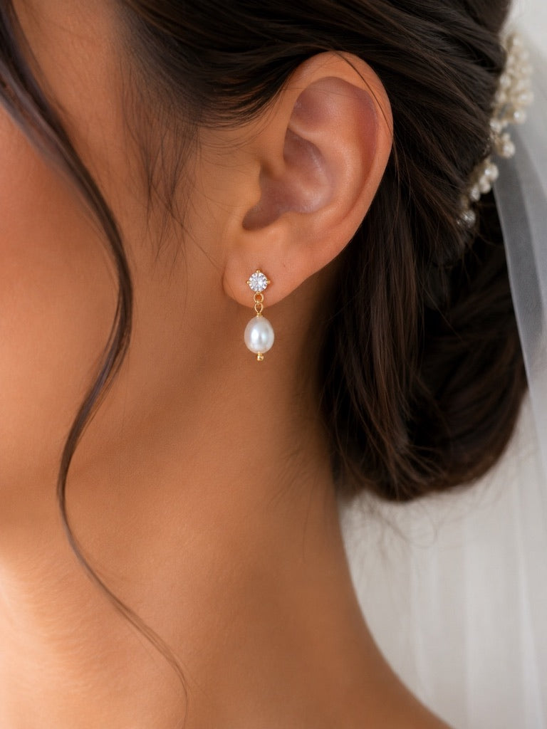 Amalia Diamond Style Pearl Drop Earrings