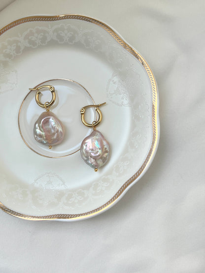 Emilia Coin Pearl Hoop Earrings