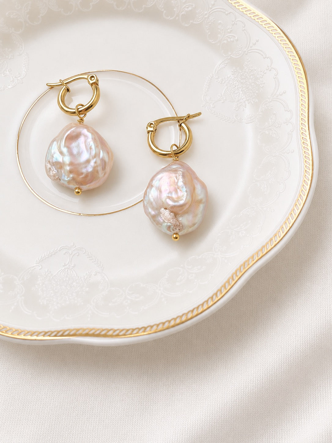 Emilia Coin Pearl Hoop Earrings