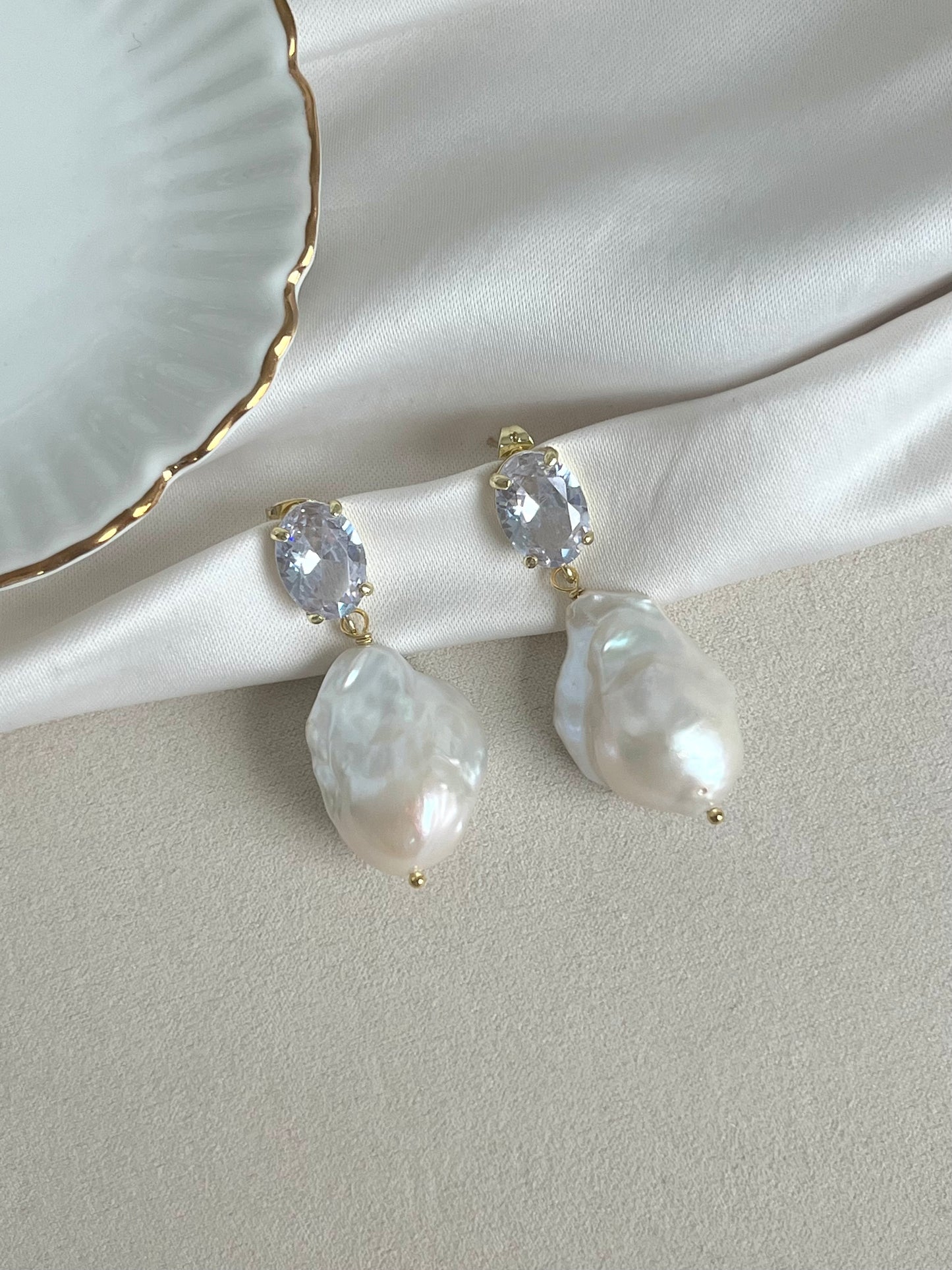 Sofia Diamond Style Large Pearl Earrings