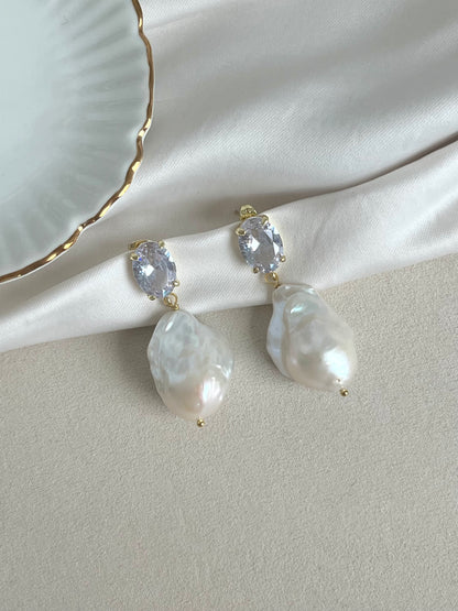 Sofia Diamond Style Large Pearl Earrings