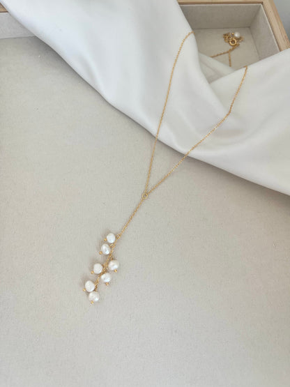 Caroline Cascade Pearl Lariat Necklace