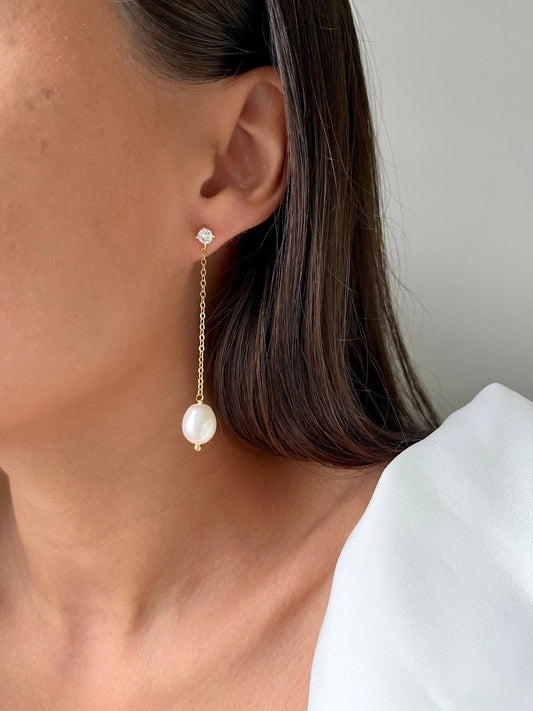 Grace Oval Pearl Drop Earrings